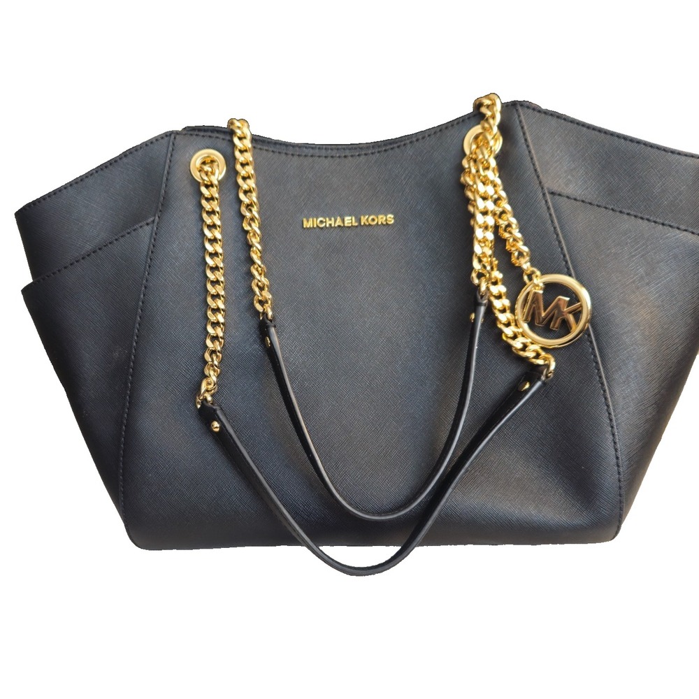 Michael Kors Jet Set Travel Tote Bag Large Chain Black Saffiano Leather NWT - Picture 6 of 16